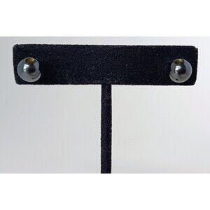 Silver Tone Genuine Hematite 8 mm Round Stud Earrings